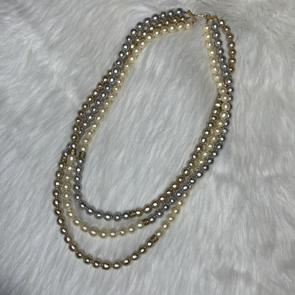 Carol Dauplaise Faux Pearls Necklace 31.5" Multi Strand Statement Patent 3427691